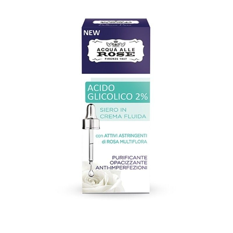Roberts acqua alle rose Acido glicolico 2% siero in crema fluida con attivi astringenti