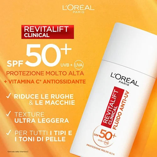 L'Oreal Revitalift Fluido Anti-UV SPF50+ Protezione molto alta 50ml
