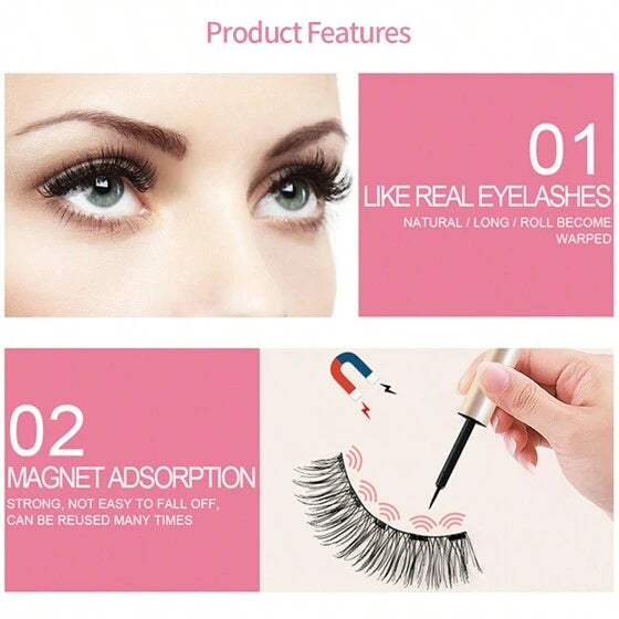MiniQueen Kit di ciglia magnetiche per principianti - 3 paia di ciglia 1 eyeliner magnetico