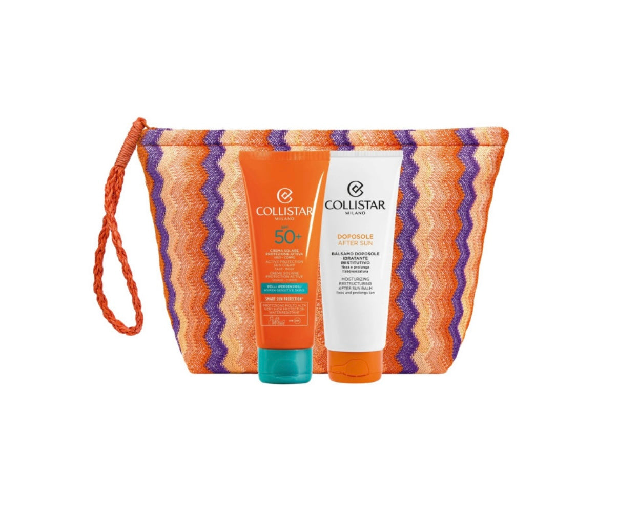 COLLISTAR cofanetto crema solare spf50 100ml con balsamo doposole idratante restitutivo 100ml e pochette