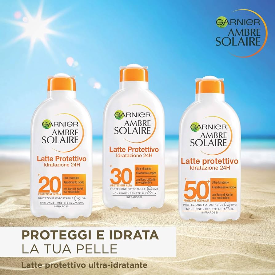 Garnier Ambre Solaire Latte Protettivo IP 50+, Protezione Molto Alta, Idratazione 24H, 200 ml
