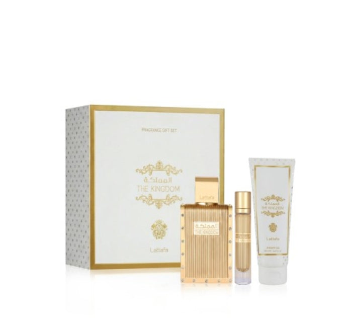 Lattafa The Kingdom EDP 100 ml + EDP MINI 12 ml + SG 100 ml (uomo)