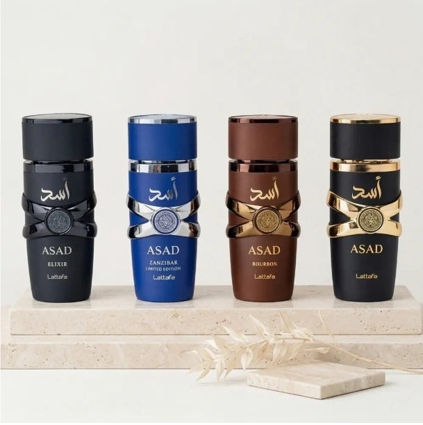 Lattafa Asad Collection EDP 4x5ml - Set di 4 Profumi Uomo Speziati Gourmand Orientali e Legnosi per Ogni Stagione e Occasione