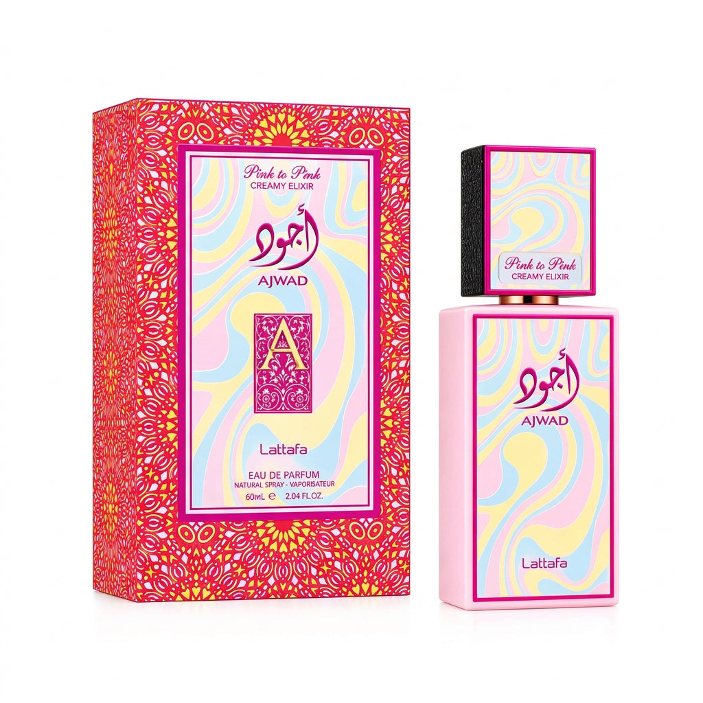 Lattafa Ajwad Pink to Pink Creamy Elixir EDP 60ml - Profumo Femminile Fruttato Gourmand con Note di Pera e Cioccolato Bianco