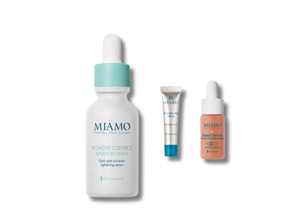 Miamo Protocollo Schiarente Illuminante e Protettivo Pigment Control 30ml + Renewal Peel 5ml + Pigment Defense Tinted SPF50+ 10ml